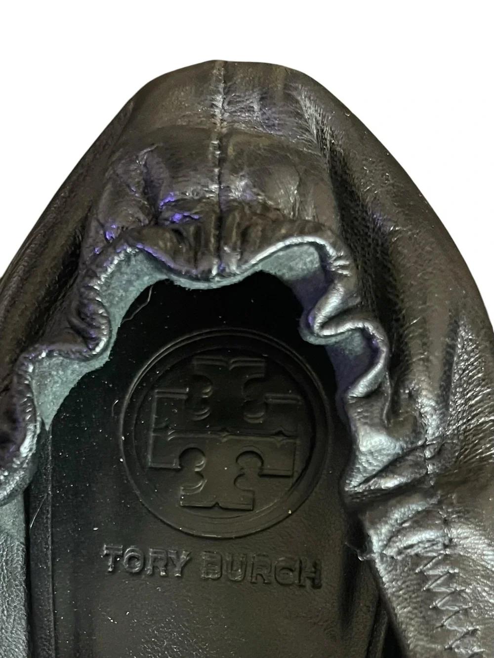 Tory Burch Black Leather Ballet Flats with Gold Logo